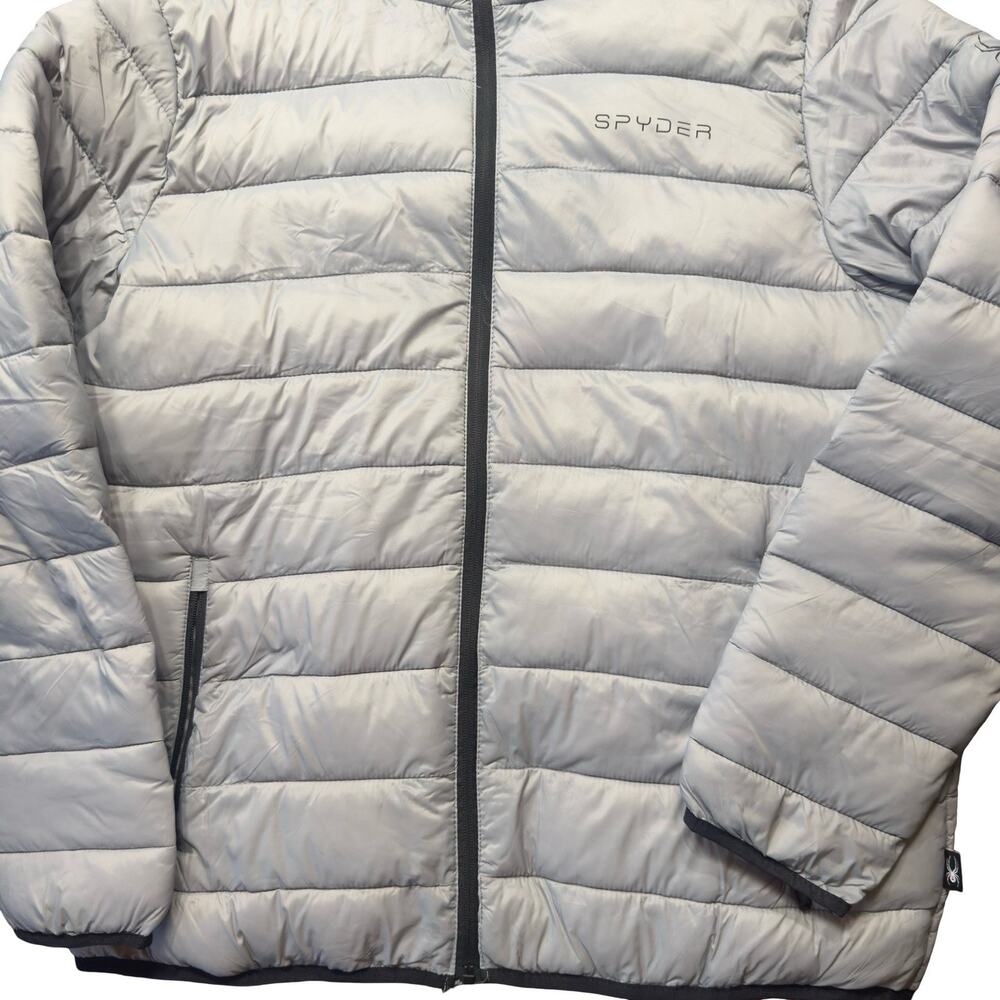 Spyder Puffer Jacket Mens Large Gray Full Zip Hooded Lightweight Coat NEW - Picture 4 of 5